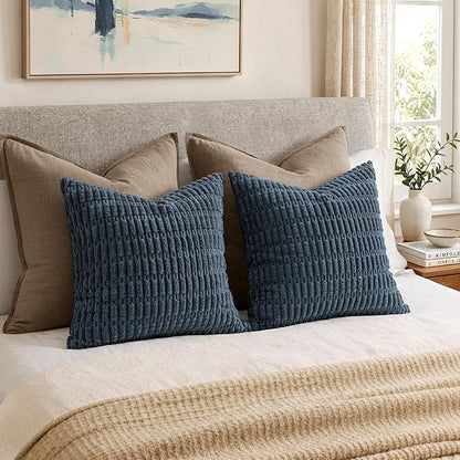 MIULEE Euro Sham Corduroy Decorative Throw Pillow Covers 24x24 Blue | Pack of 2 - Image 2