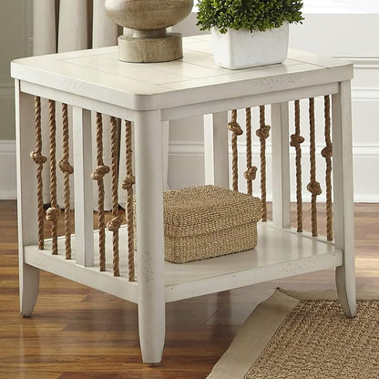 Pemberly Row Coastal Wood End Table, Knotted Rope End Panels, Planked Top - Image 8