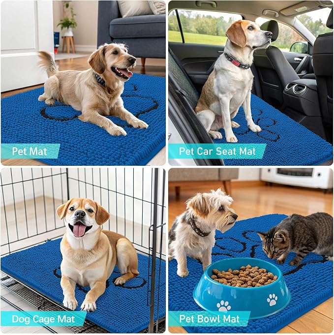 OLANLY Dog Door Mat for Muddy Paws 28x18, Paw Print Design Chenille Mud Mat | - Image 7
