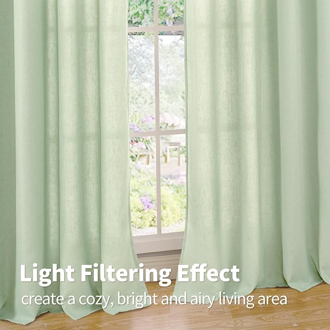 YoungsTex Sage Linen Curtains for Living Room Spring Decor, Light Green Light - Image 5