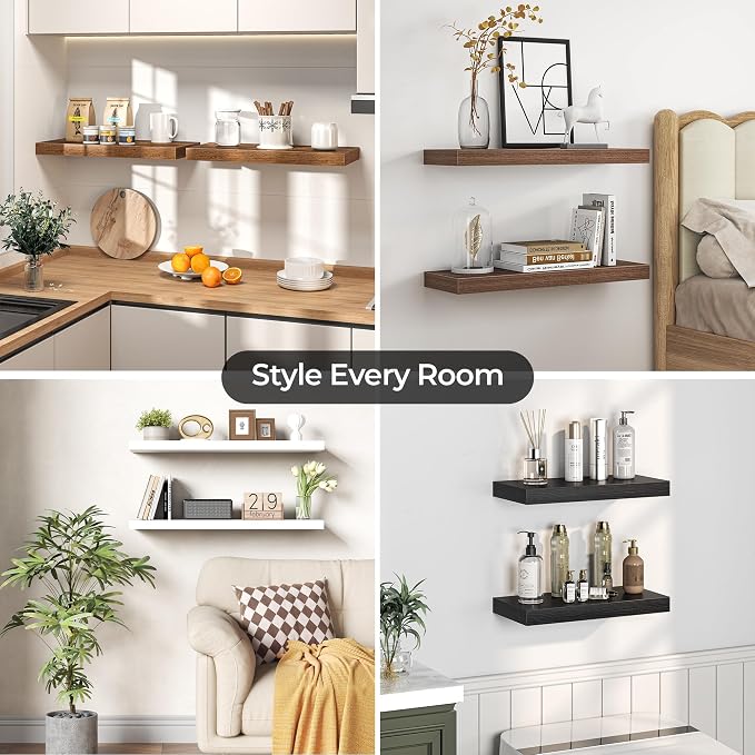 Fun Memories Floating Shelves for Wall, 40 Inch Long Set of 2 Rustic Wood Wall - Image 7