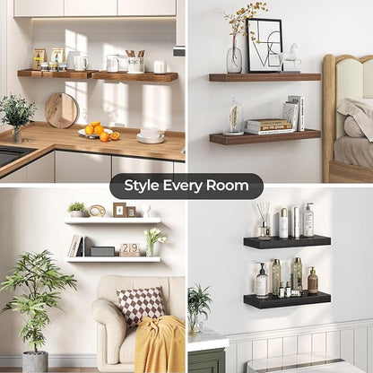 Fun Memories Floating Shelves for Wall, 66 Inch Long Set of 2 Rustic Wood Wall - Image 7
