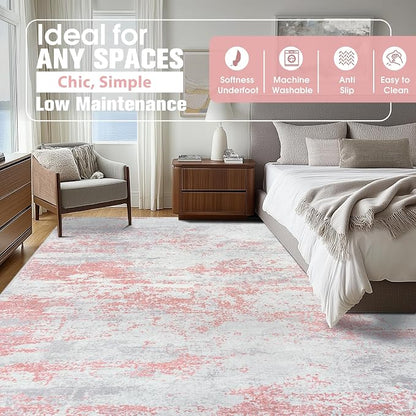 Aelenmu 10x14 Area Rugs for Living Room Washable Dining Room Pink | Modern - Image 2
