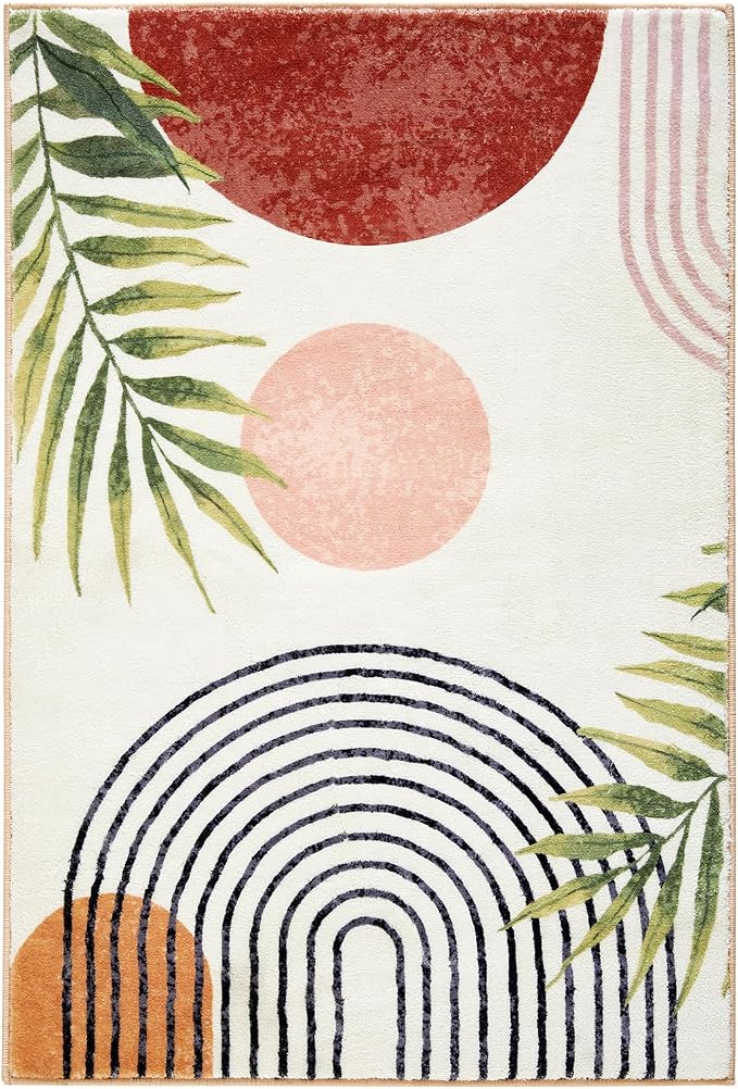 RoomTalks Mid Century Modern Washable Rug, Boho Cute Aesthetic 4x6 Area Rugs - Image 9