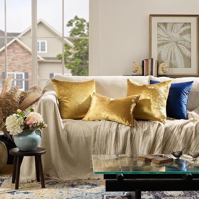 GIGIZAZA Gold Velvet Pillow Covers 18x18 Decorative Pillows Pack of 2 | Throw - Image 6