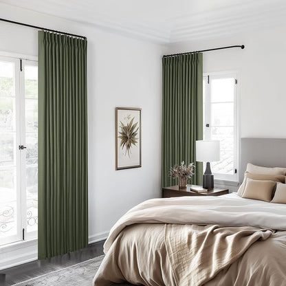 Olive Green Pinch Pleated Blackout Linen Bedroom Curtains 96 Inch Length | - Image 8