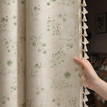 Boho Floral 100% Blackout Curtains 84 Inch 2 Panels Green | Farmhouse Vintage by Unknown