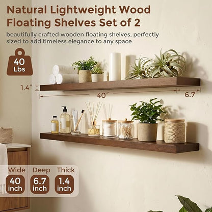 fuqing 40 Inch Floating Shelves | 6.7 Inch Deep Dark Wood Floating Shelves - Image 3