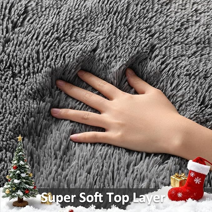 Ophanie Area Rugs for Living Room Bedroom, Washable Non-Slip Fluffy Soft Grey - Image 3