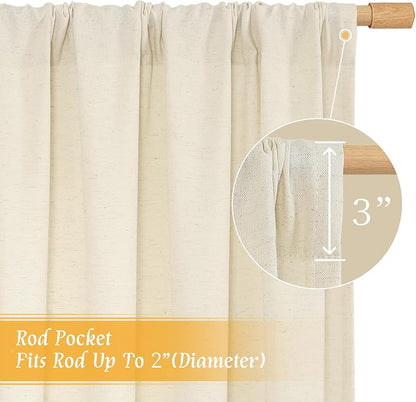 Light Beige Linen Textured Curtains 63 inch Length - Image 3