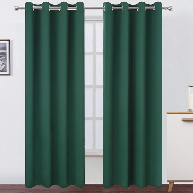 Dark Green Blackout Curtains/52 x 84 Inch Long/Set of 2 Curtain Panels/Thermal by Lemomo