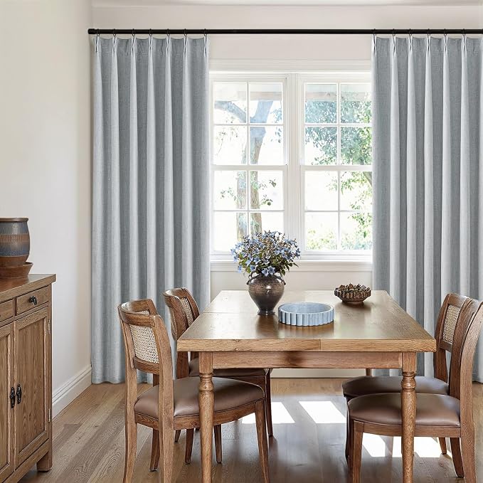 MIULEE Grayish Blue Pinch Pleated 100% Blackout Linen Curtains 40x96 Inches | - Image 7