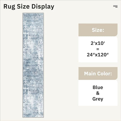 Soalmost Abstract Runner Rug 2x10 Hallway Kitchen Runners Blue/Grey | Stain - Image 5