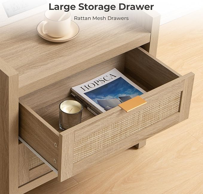 SICOTAS Rattan Nightstand Bedside Table - Image 4