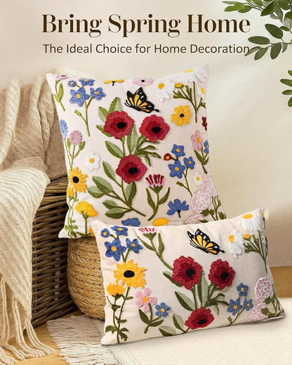 Embroidered Throw Pillow Cover 20x20 Inch, Retro Flower | Decorative Pillow - Image 5