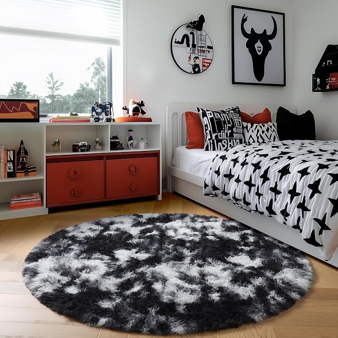 Amdrebio Black White Grey Circle Area Rug 5Ft - Image 3