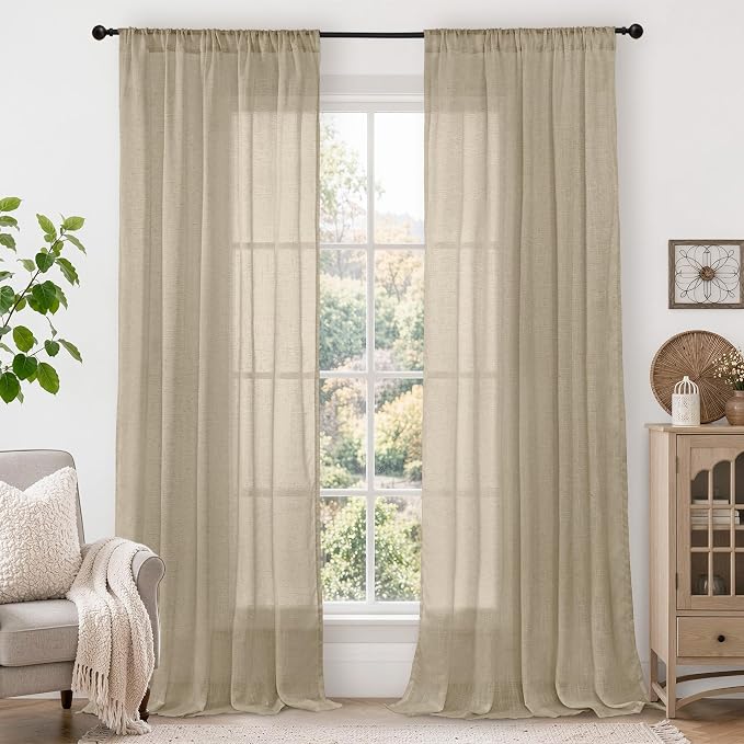 BGment 96 Inches Long Camel Linen Curtains by BGment