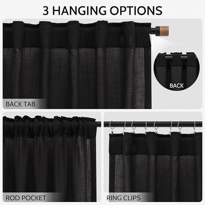 Vintage Black Linen Curtains 102 Inches Long - Image 2
