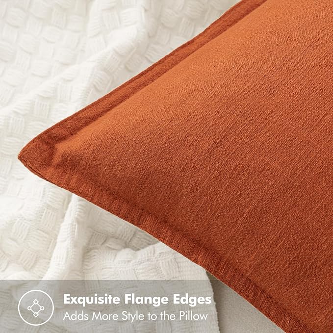 MIULEE Decorative Linen Pillow Covers 20x20 Inch Burnt Orange | Boho Farmhouse​ - Image 2