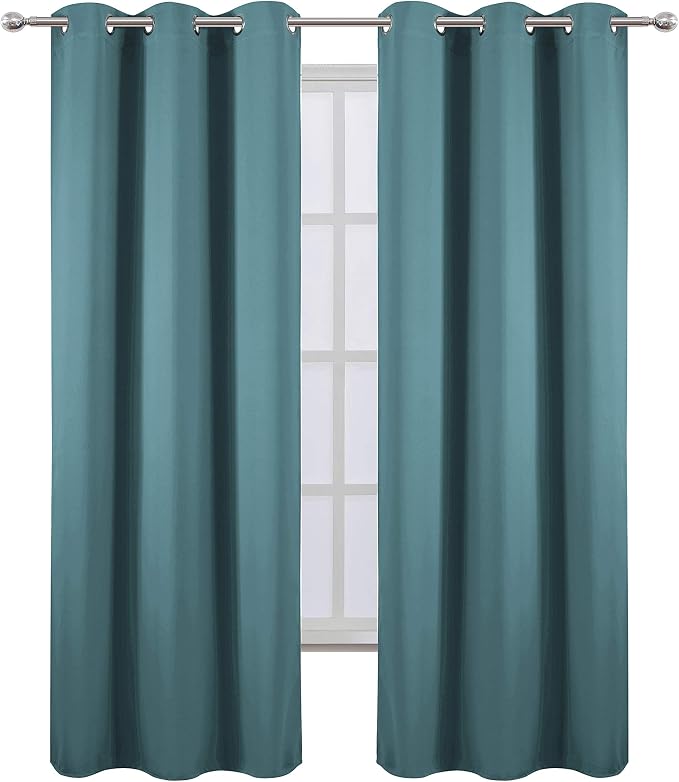 Sea Teal Thermal Blackout Curtains/42 x 95 Inch/Set of 2 Panels Room Darkening - Image 2