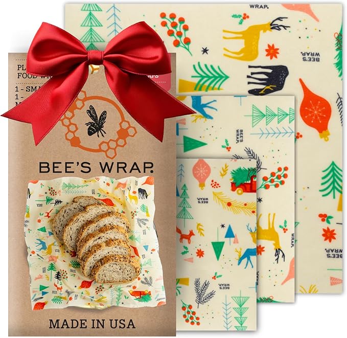 Bee's Wrap Beeswax Wraps for Food - Made in USA Reusable & Organic Food Wraps, Sandwich Wrap & Bowl Covers - Eco-Friendly Alternative to Aluminum Foil, Winter Wonderland 3 Pack (S, M, L)