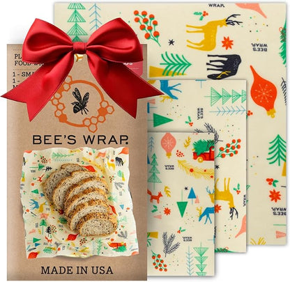 Bee's Wrap Beeswax Wraps for Food - Made in USA Reusable & Organic Food Wraps, Sandwich Wrap & Bowl Covers - Eco-Friendly Alternative to Aluminum Foil, Winter Wonderland 3 Pack (S, M, L)