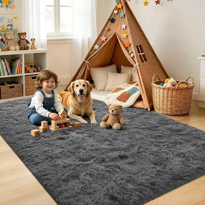 Noahas 4x6 Dark Grey Fluffy Soft Area Rug Non-Slip - Image 4