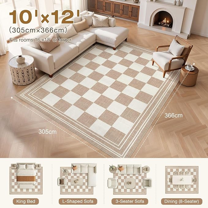 cotiled Boho 10x12 Area Rug for Living Room: Large Moroccan Washable Rug | - Image 7