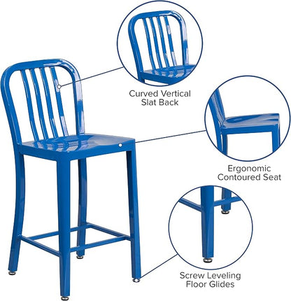 Flash Furniture Commercial Grade 24" High Blue Metal Indoor-Outdoor Counter - Image 6