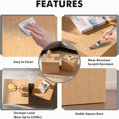 Square Nesting Tables for Living Room, Nesting Coffee Table Wood Grain Veneer - Image 5