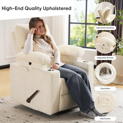 Swivel Rocker Recliner with Adjustable Armrests, Rocking Nursery Chair with - Image 5