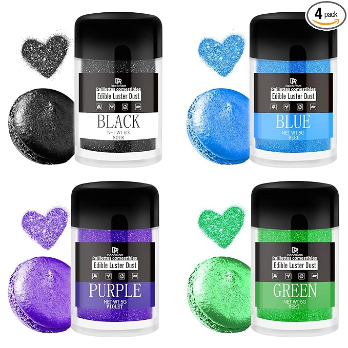 Edible Glitter Set - Luster Dust Edible Set 4 Metallic Colors - Food Grade Coloring Glitter Shimmer Dust Powder for Cocktail, Wine, Cake Decorating, Drinks, Candy, Baking, Cookie, Fondant - 5g Each