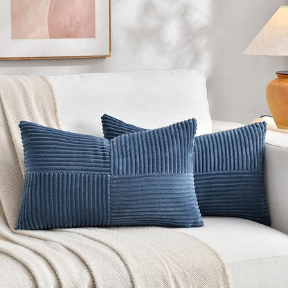 Fancy Homi 2 Packs Dusty Blue Lumbar Decorative Throw Pillow Covers 14x24 Inch by Fancy+Homi