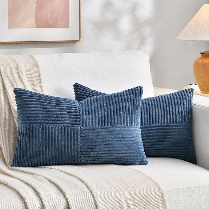 Fancy Homi 2 Packs Dusty Blue Lumbar Decorative Throw Pillow Covers 14x22 Inch by Fancy+Homi