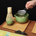 Matcha Whisk Set (7pcs) - Matcha Set with Whisk,Pouring Spout Bowl,Chasen Holder,Powder Sifter,Bamboo Scoop with Stand,Tea Cloth,Perfect Tools Kit for Tea Ceremony (Matcha Green)