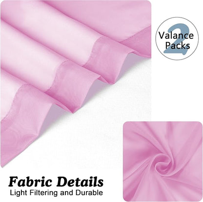 Chyhomenyc Pink Sheer Valances for Window 2 Pack, 42Wx14L Inches Small Sheer - Image 4