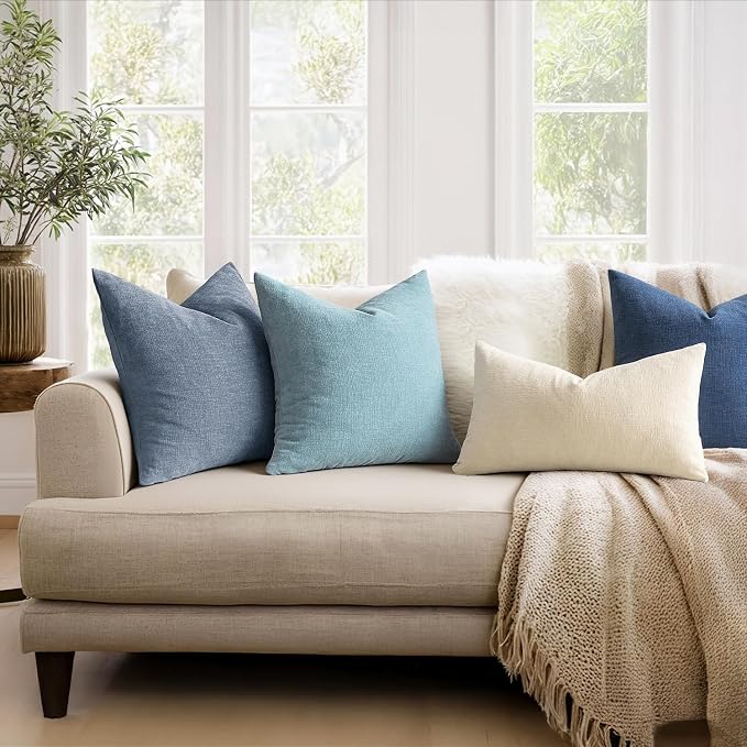 MIULEE Smoke Blue Chenille Couch Throw Pillow Covers, 18x18 | Set of 2 - Image 3