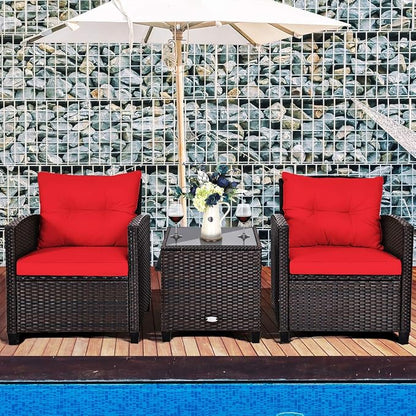 COSTWAY 3PCS Patio Furniture Set, PE Rattan Wicker Sofa w/Washable Cushion and - Image 3