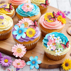 55 Pcs Edible Flowers & Butterflies Cake Decorations - Cupcake Toppers for Wedding, Birthday Party Food (Mixed Size & Colour)