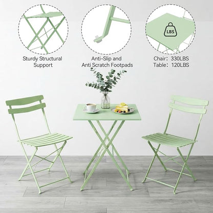 GarveeLife 3 Piece Patio Bistro Set, Folding Patio Bistro Table and Chairs Set - Image 6