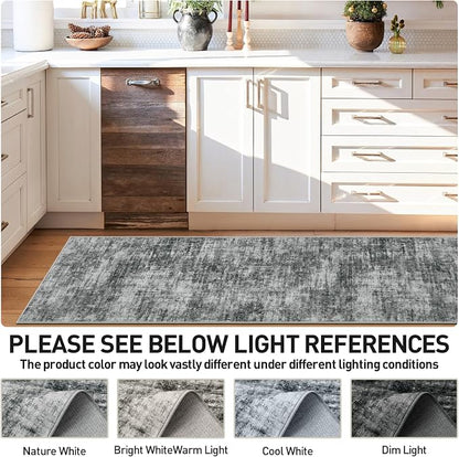 2'6''x8' Runner Rugs Washable Rug: Modern Abstract Hallway Black Carpet | - Image 4