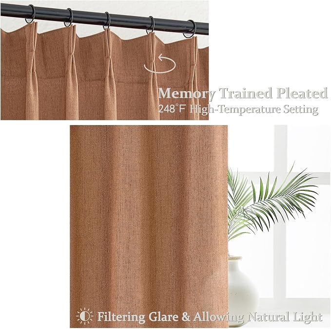 Terracotta Soft Thick Linen Curtains 120 Inches Long - Image 3