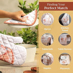 Maison d' Hermine 100% Cotton Oven Mitt & Pot Holder Set (7.5"x13" & 8"x8") Heat Resistant BBQ Cooking Gloves with Loop, Baking, Grilling, Kitchen, Handling Hot Pans (Giving Thanks)