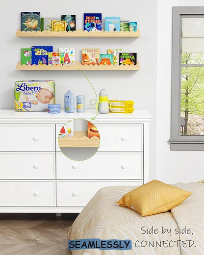 Harwaya Scalloped Nursery Bookshelf Wall Mounted 4-Pack, Natural Wood Floating - Image 5