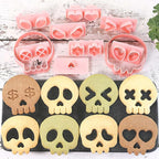 Mini Skull Cookie Cutter Set, Interchangeable DIY Halloween & Día de los Muertos Biscuit Stamps, 3D Raised Design Molds for Cookie Decorating, Cupcakes, Day of the Dead Pastries & Party Treats