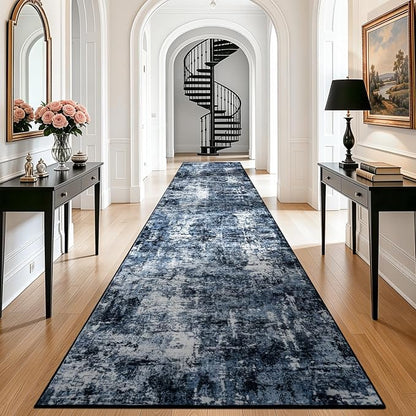 Rugflix 3x20 Runner Rug for Hallway, Washable Navy Blue Long Runners | Machine - Image 3