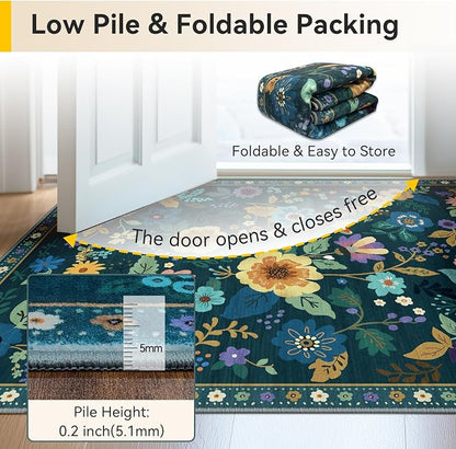 RELEANY Floral Washable 8x10 Area Rugs Teal/Purple | Flower Carpet Print Boho - Image 5