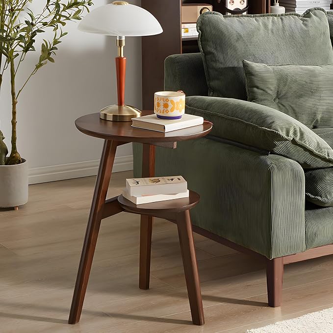 Side Table, 2-Tier Round End Tables Living Room, Mid Century Modern Side Table - Image 3