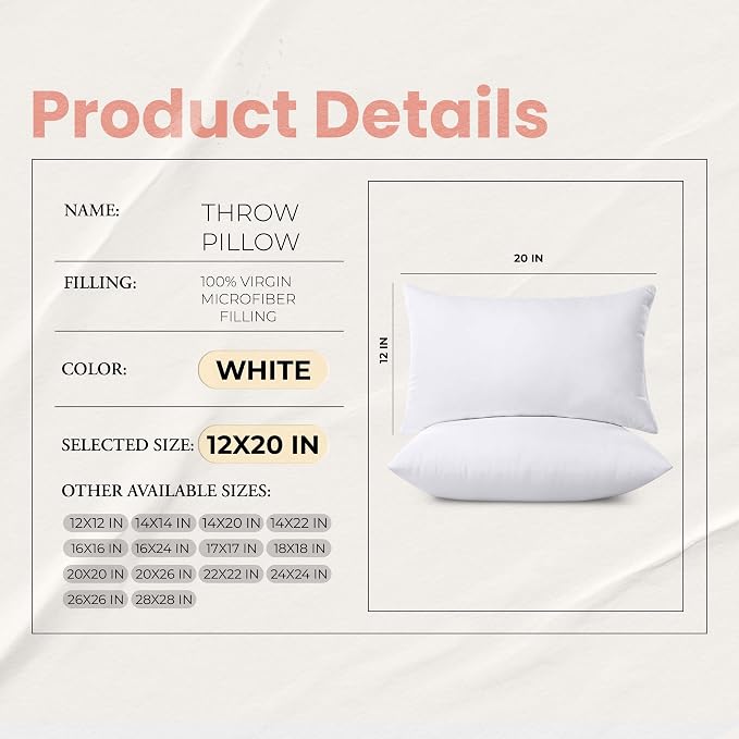 Utopia Bedding 12x20 Pillow Inserts, 2 Pack | 100% Virgin Filling, Indoor - Image 8
