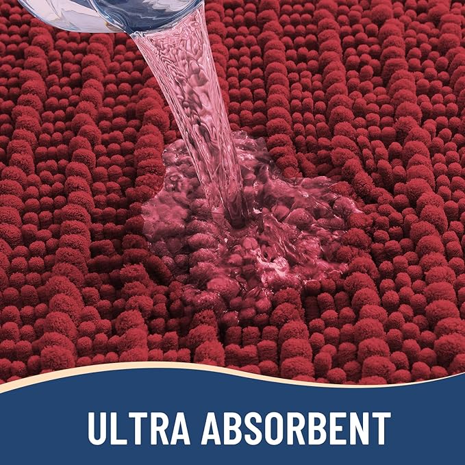 Arotive Luxury Chenille Bathroom Rug Mat, Extra Soft Thick Absorbent Shaggy Bath Rugs, Non-Slip Machine Wash Dry, Plush Bath Mats for Bathroom, Shower and Tub, 44x24, Red